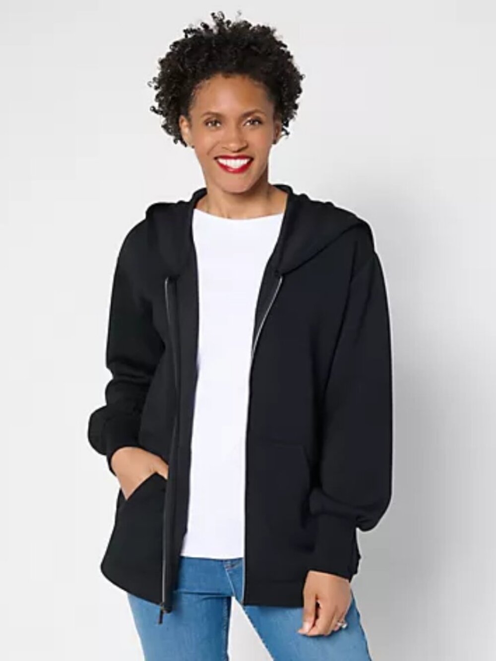Martha Stewart Signature Comfort Stretch Zip Front Hoodie, Black Sz XL a696139